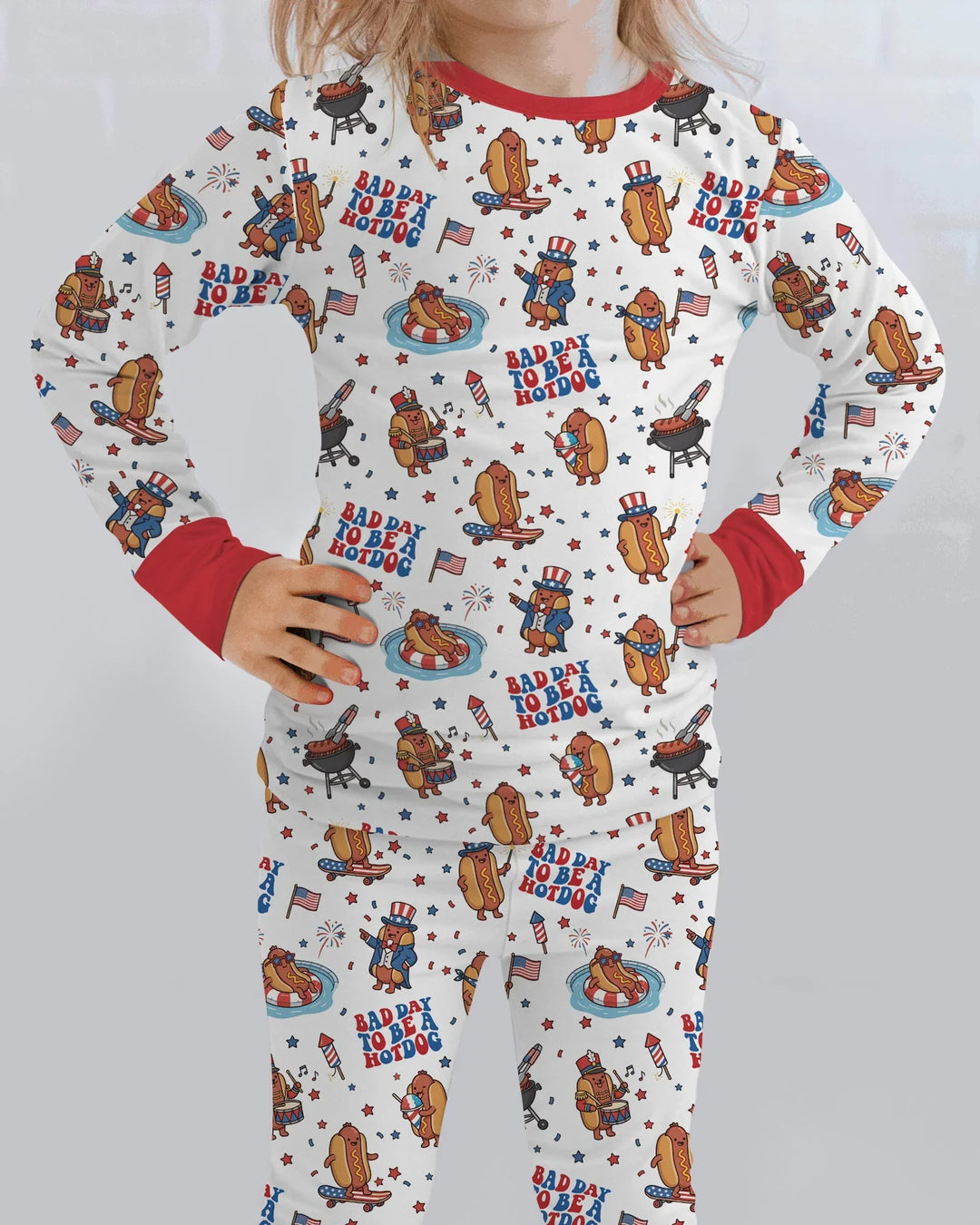 Hot Dog Patriotic Bamboo Two Piece Long Sleeve Pajama Set