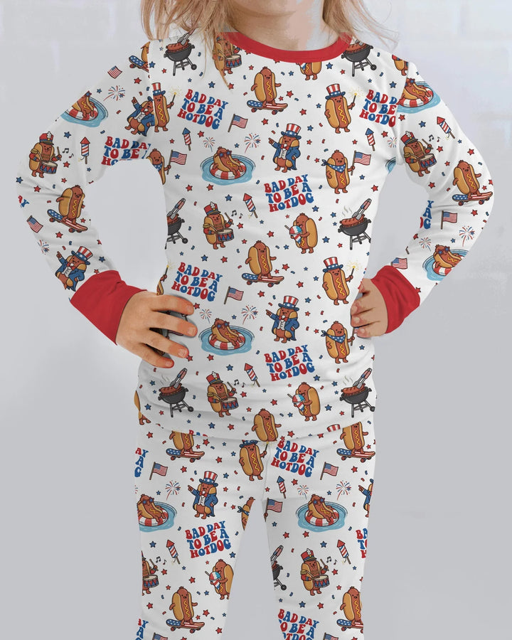 Hot Dog Patriotic Bamboo Two Piece Long Sleeve Pajama Set