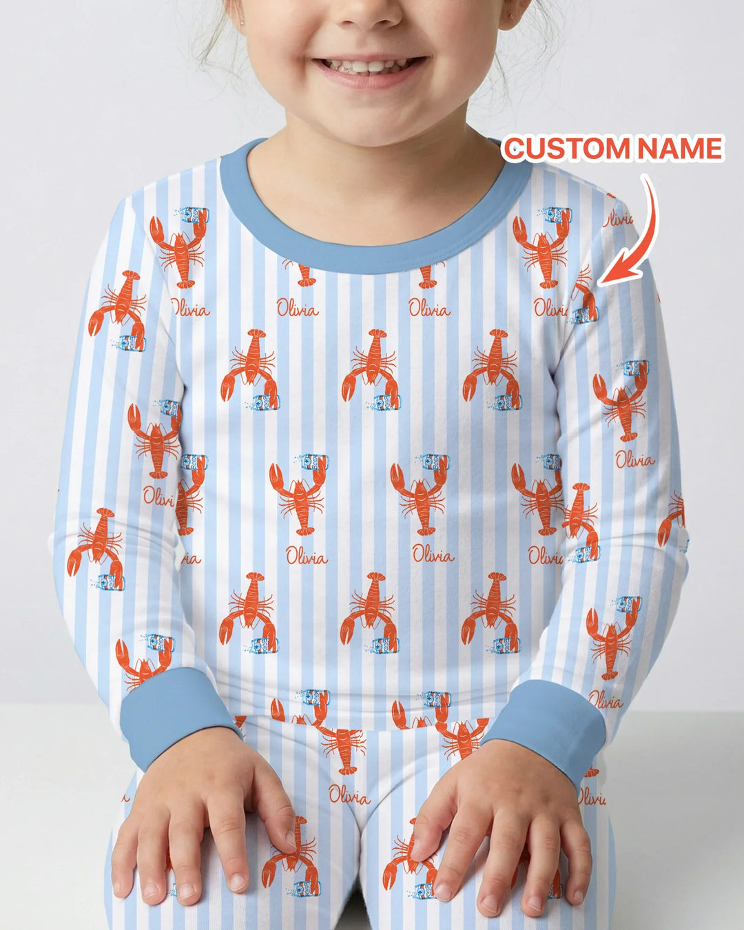 Conjunto de pijama de dos piezas de bambú de manga larga con nombre personalizado, diseño de cerveza y cangrejo de río