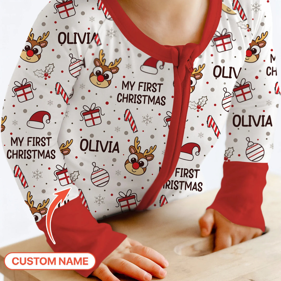 Custom Name Reindeer Doodle My First Christmas Convertible Zippy