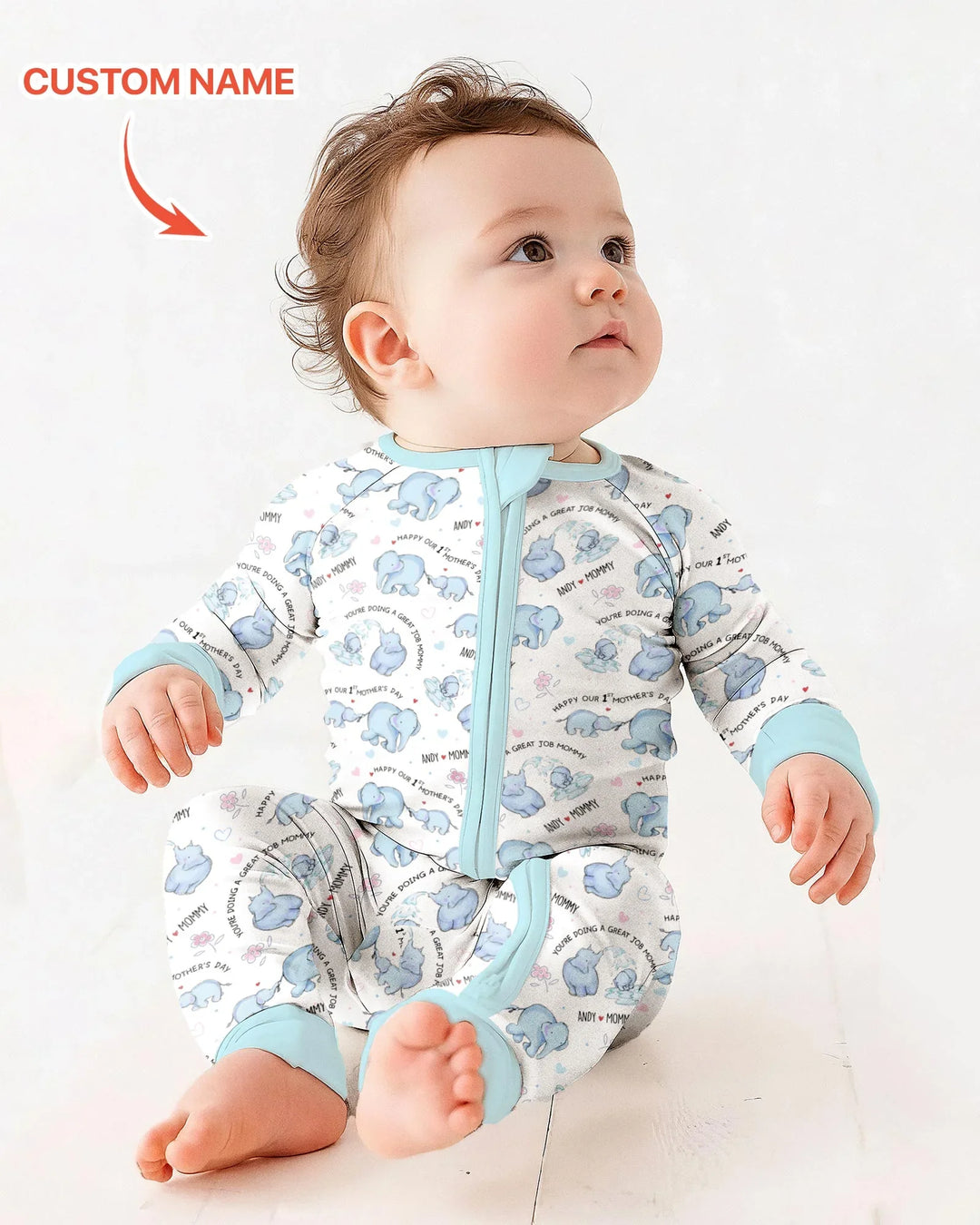 Custom Name Mother & Baby Elephant Convertible Zippy