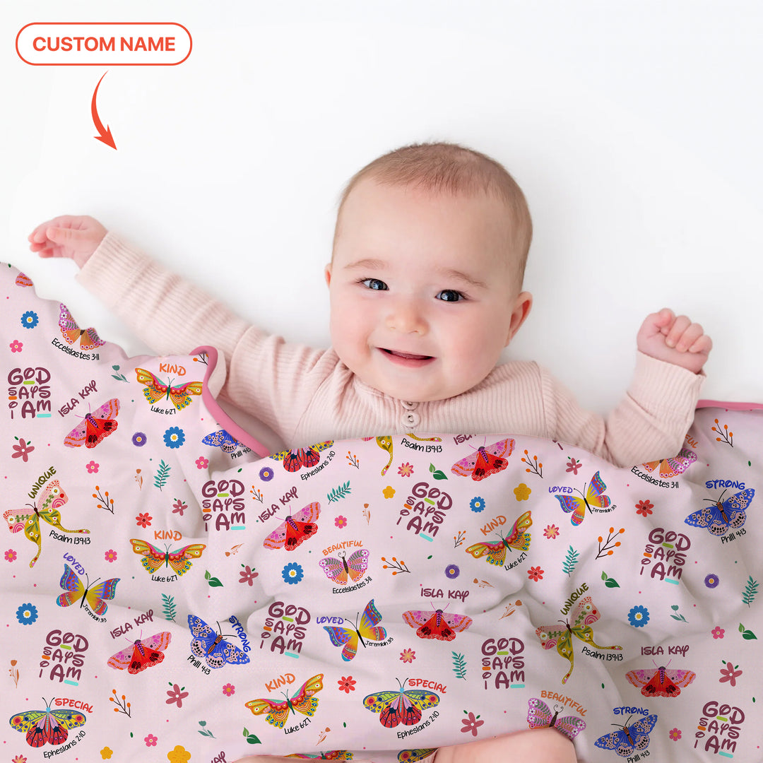 Custom Name God says I am Butterfly Toddler Blanket