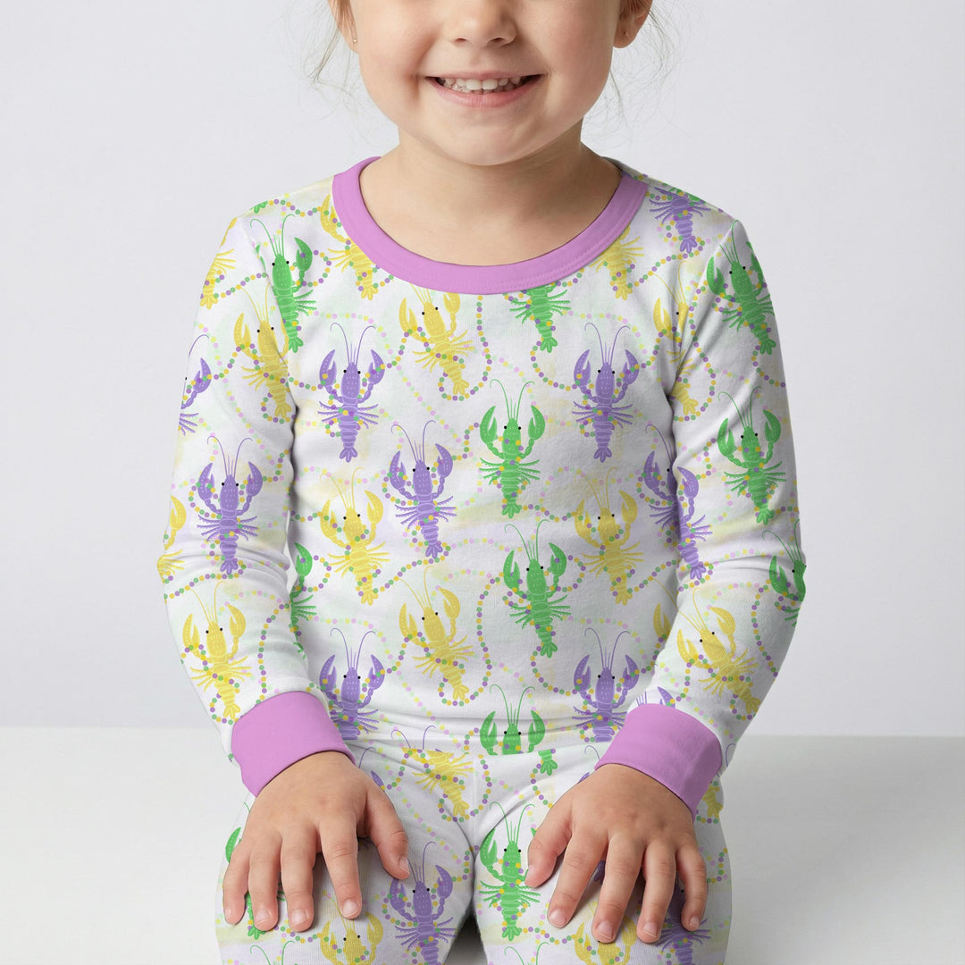 Mardi Gras Crawfish Family Matching Two Piece Long Sleeve Pajama Set