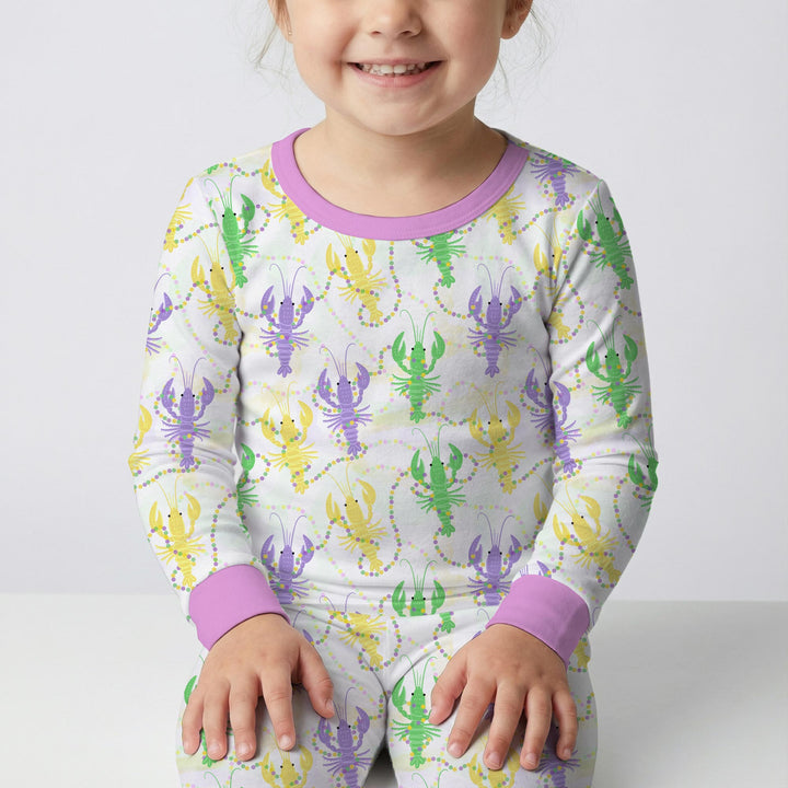 Mardi Gras Crawfish Family Matching Two Piece Long Sleeve Pajama Set
