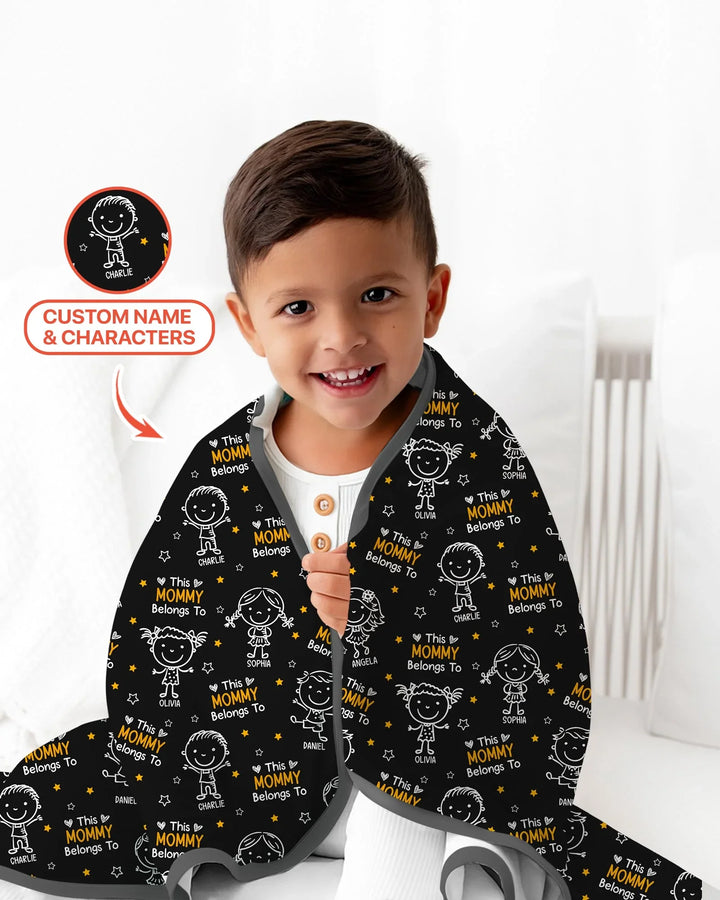Manta de bambú con garabatos "Esta mamá pertenece a" y nombre personalizado