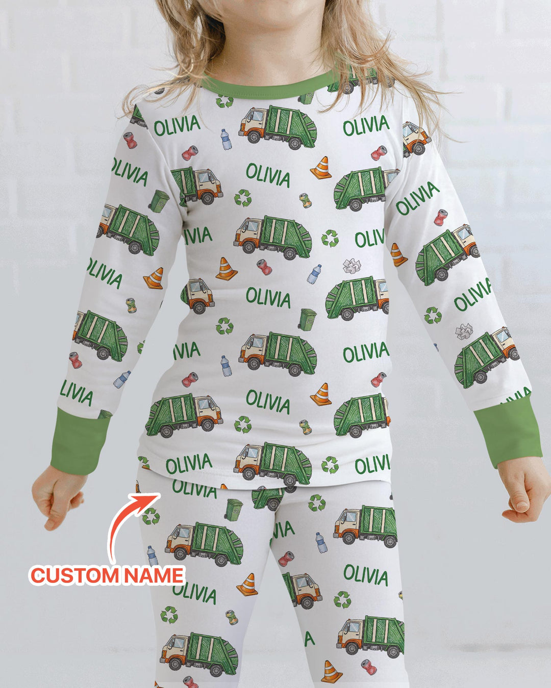 Custom Name Garbage Day Bamboo Two Piece Long Sleeve Pajama Set