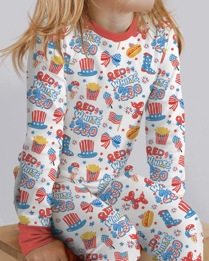 Red White & 250 Bamboo Two Piece Long Sleeve Pajama Set
