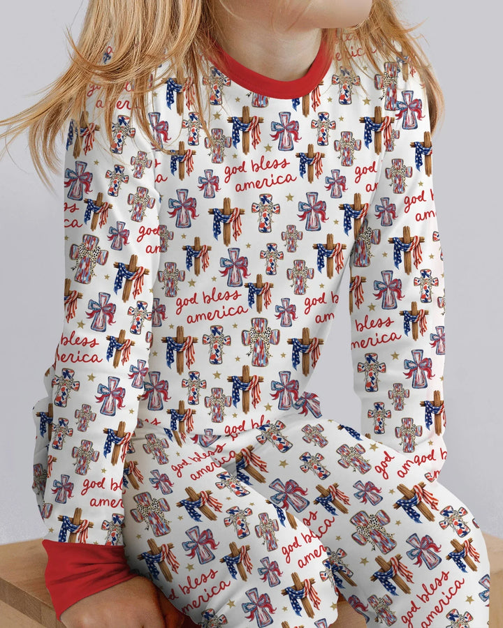 God Bless America Family Matching Bamboo Two Piece Long Sleeve Pajama Set