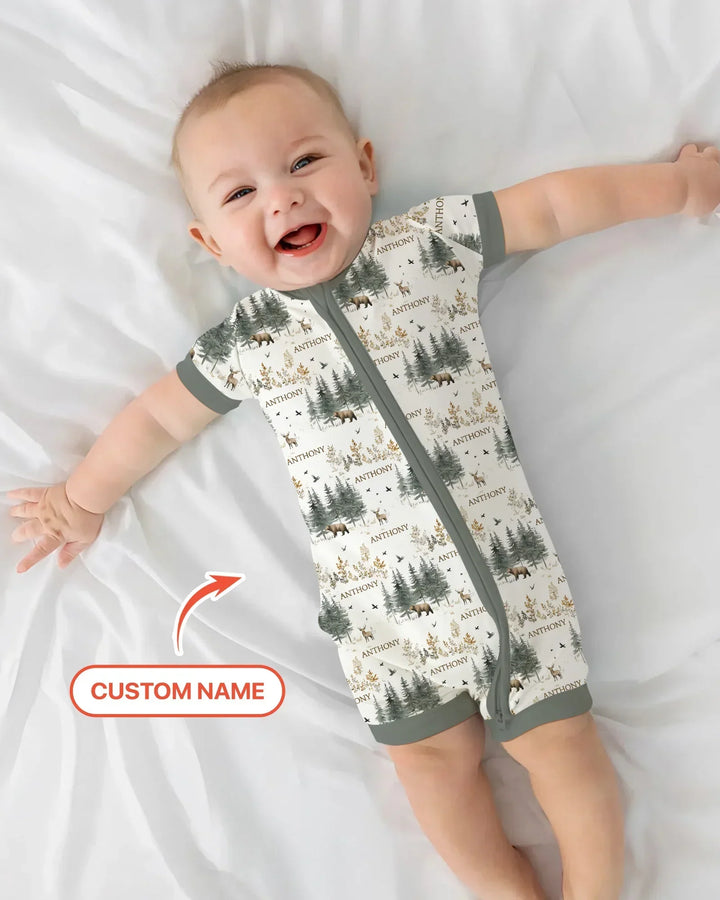 Custom Name Forest Bear Deer Bamboo Shorty Zippy