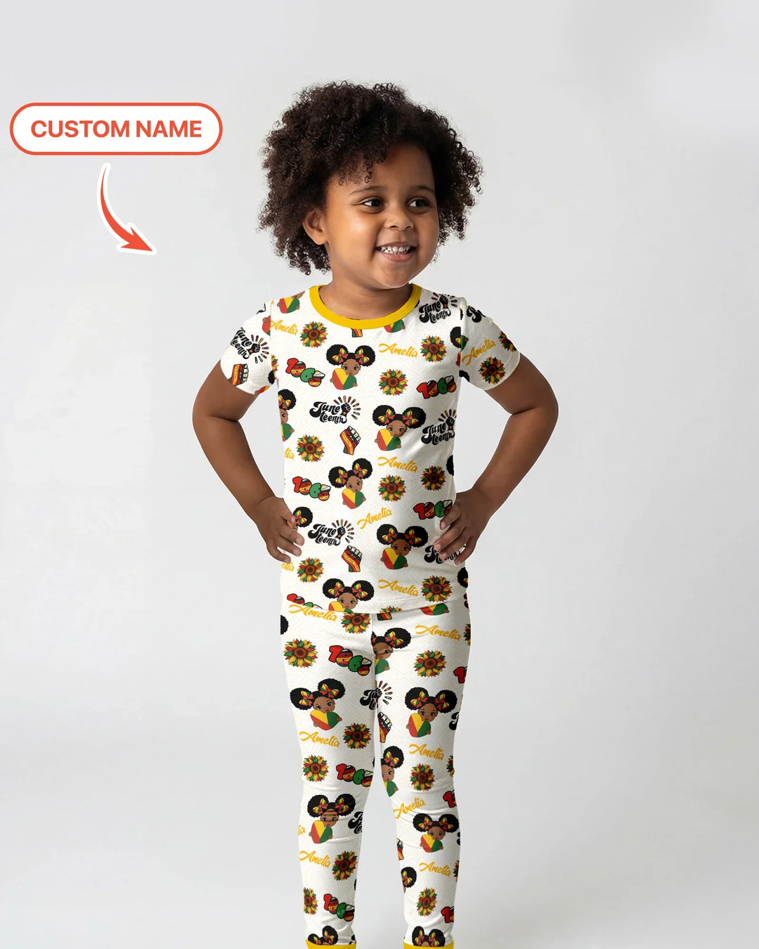 Custom Name Bloom in Freedom Bamboo Two Piece Short Sleeve Pajama Set