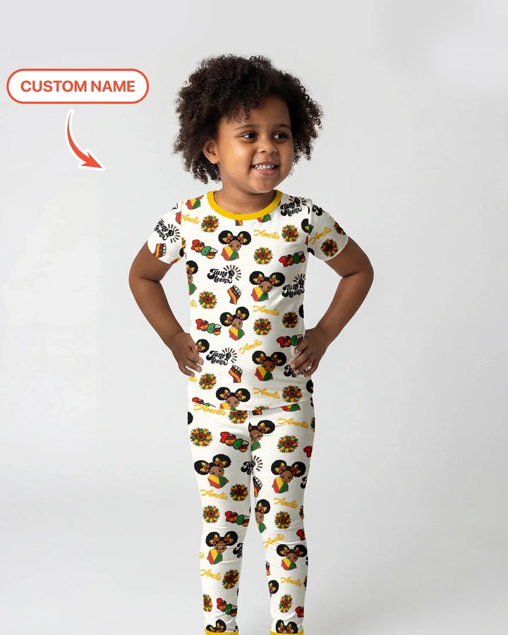 Custom Name Bloom in Freedom Bamboo Two Piece Short Sleeve Pajama Set