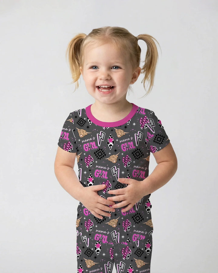Western Mama & Me Matching  Bamboo Two Piece Short Sleeve Pajama Set