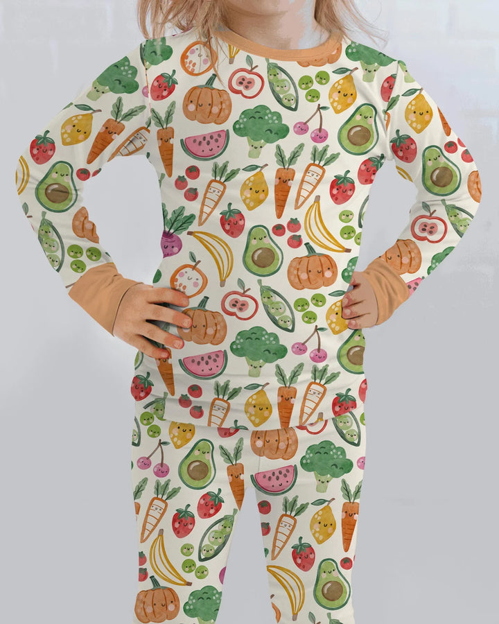 Zweiteiliges Langarm-Pyjama-Set mit Sommerfrüchten