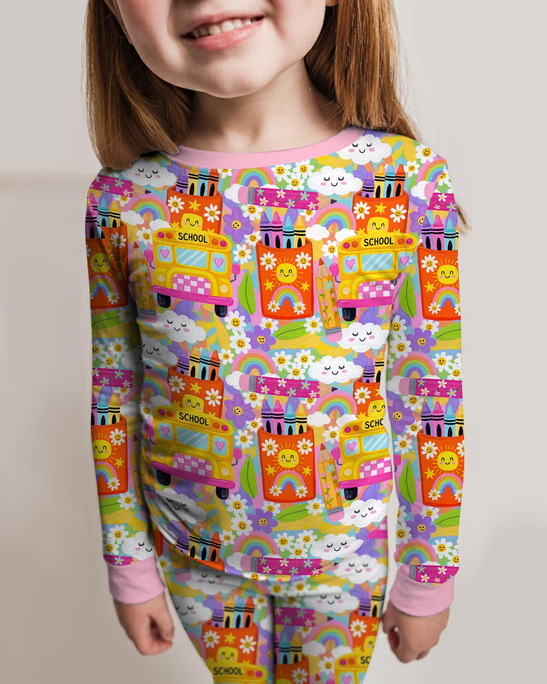 Retro Happy Classroom Bamboo Two Piece Long Sleeve Pajama Set