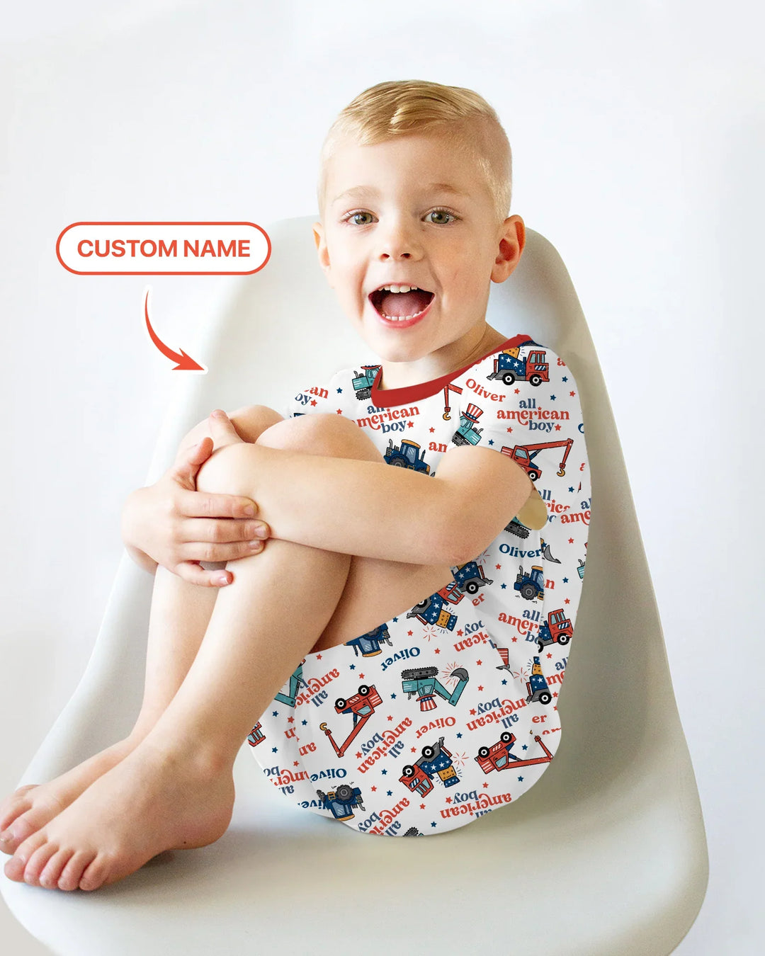 Nombre Personalizado Niño Americano Pijama de Dos Piezas de Bambú de Manga Corta y Pantalón Corto