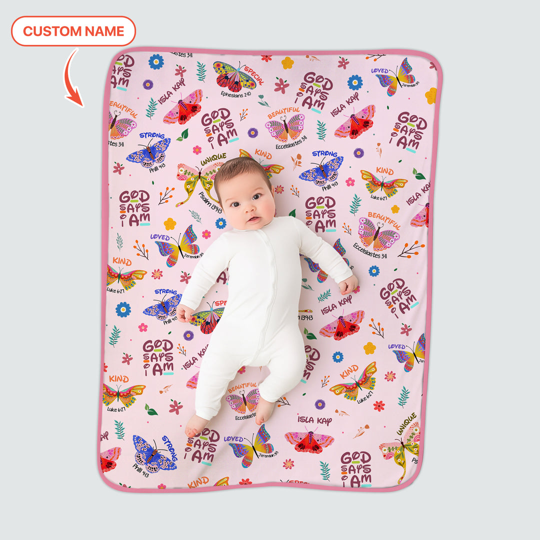 Custom Name God says I am Butterfly Toddler Blanket