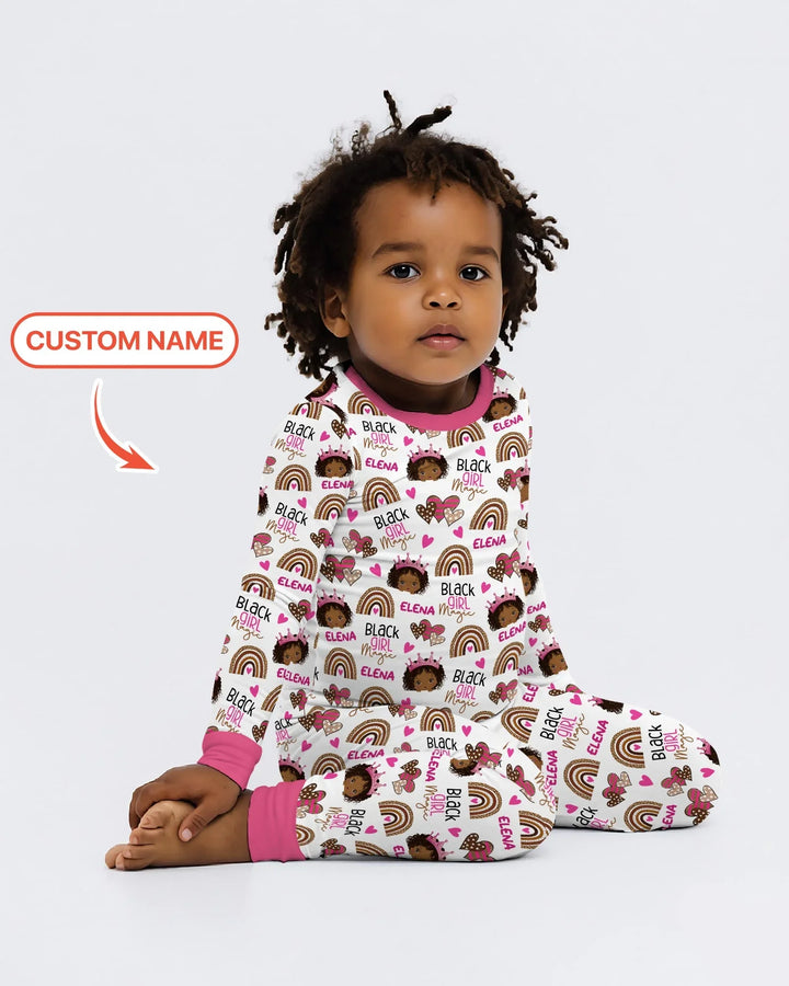Custom Name Black Girl Magic Bamboo Two Piece Long Sleeve Pajama Set