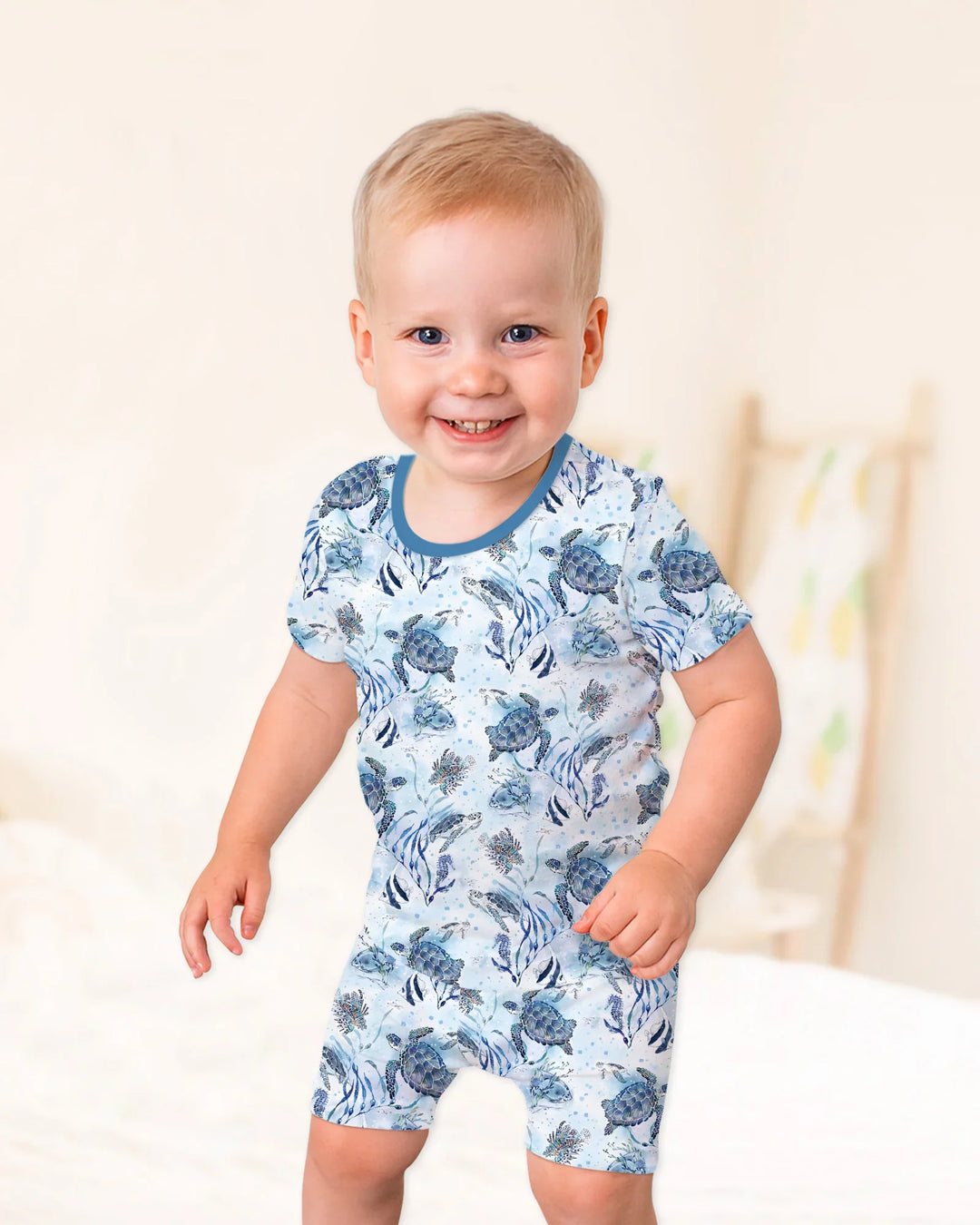 Little Turtles Family Matching Bamboo Two Piece Short Sleeve Shorts Pajama Set
