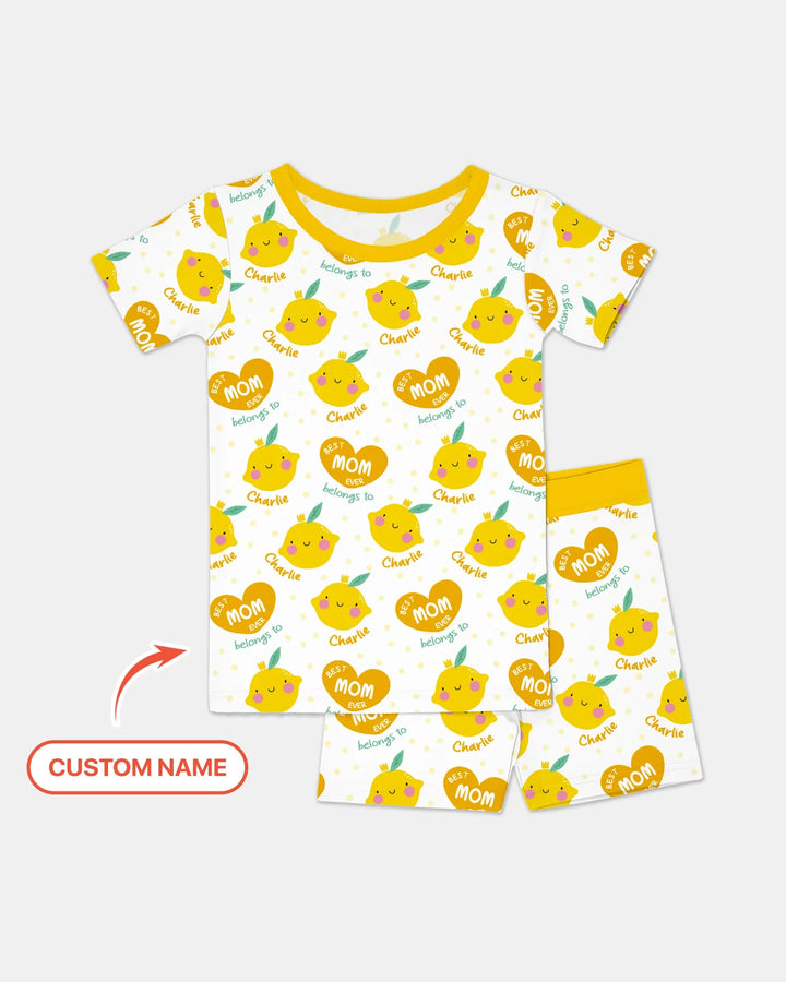 Custom Name Best Mom Ever Belongs to Bamboo Two Piece Short Sleeve Shorts Pajama Set