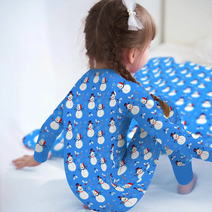 Blue Snowman Christmas Convertible Zippered Romper