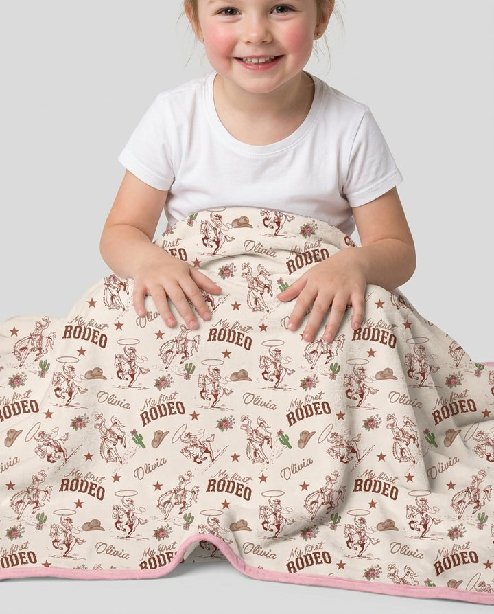Custom Name First Rodeo Family Matching Bamboo Blanket