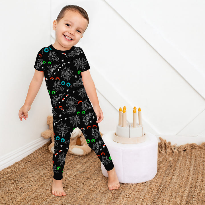Glow In The Dark Creepy Spiderweb Two Piece Short Sleeve Pajama Set