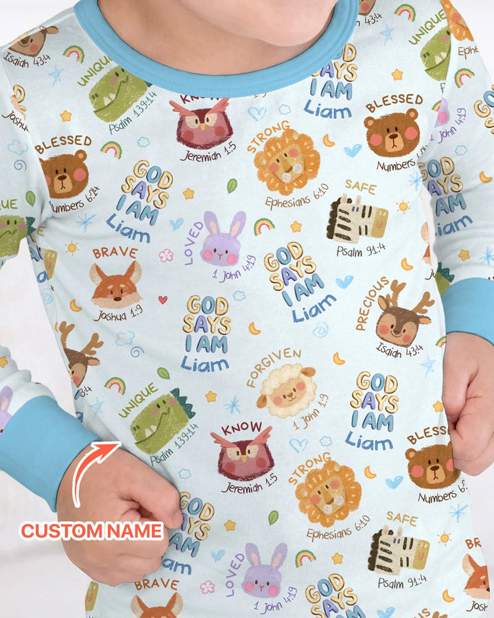God Says I Am — Little Flock Custom Name Two Piece Long Sleeve Pajama Set