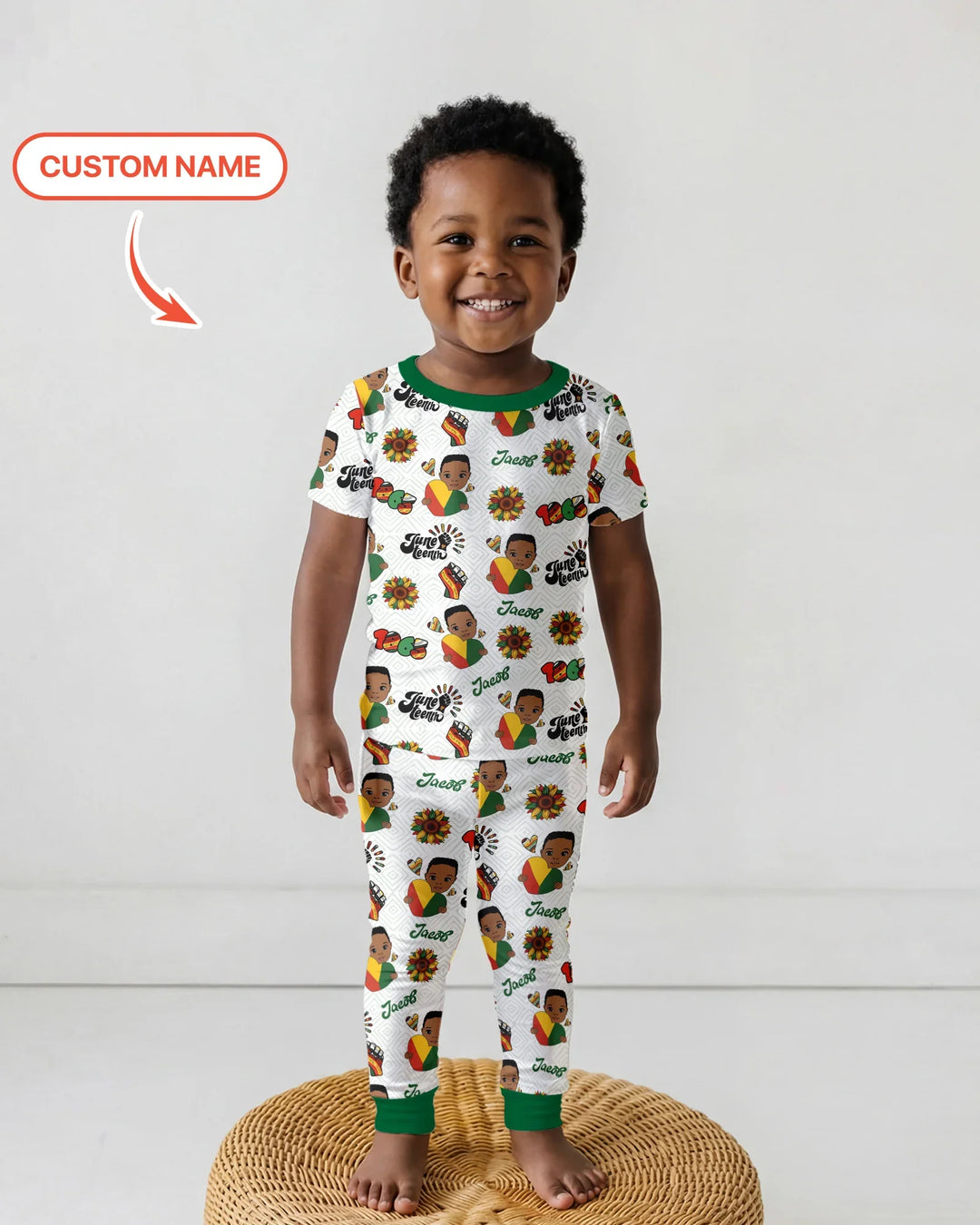 Custom Name Bloom in Freedom Bamboo Two Piece Short Sleeve Pajama Set