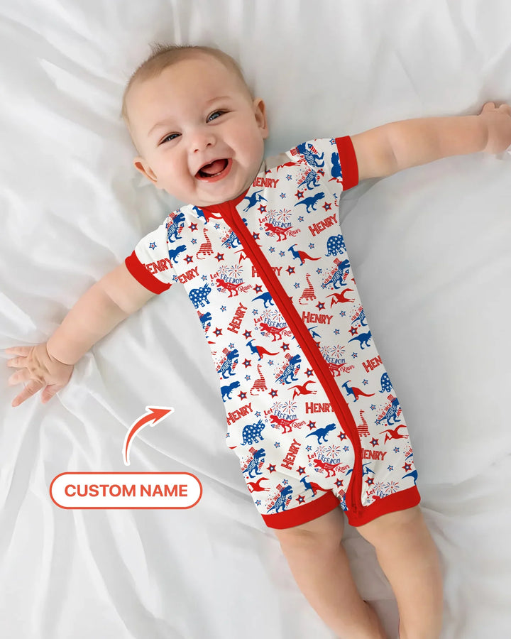 Custom Name Patriotic Dinosaur Bamboo Shorty Zippy