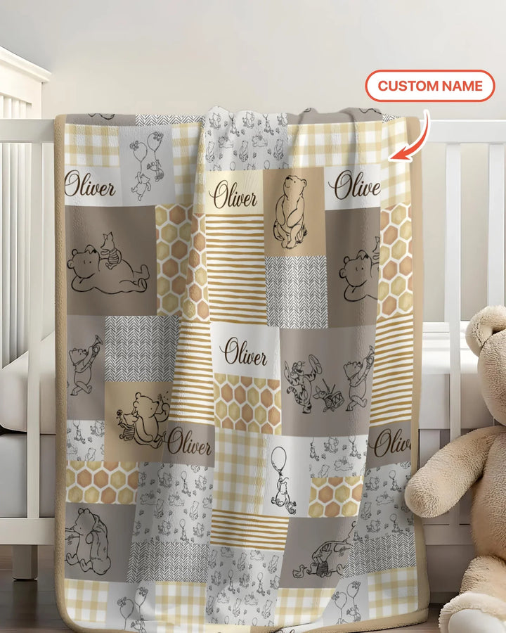 Personalized Classic Bear Patchwork Bamboo Blanket