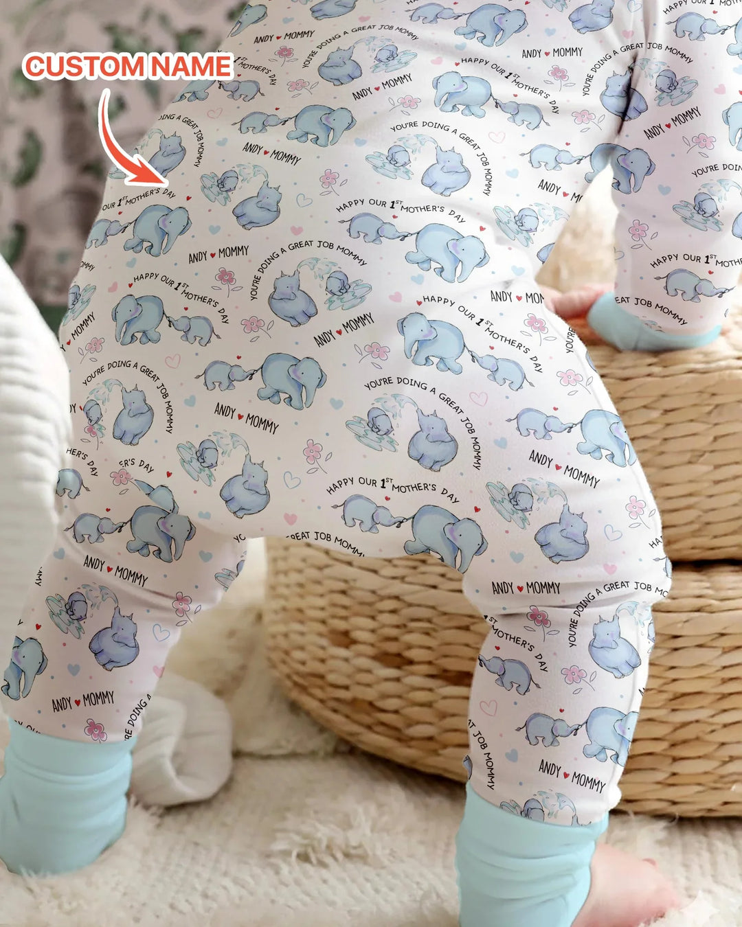 Custom Name Mother & Baby Elephant Convertible Zippy