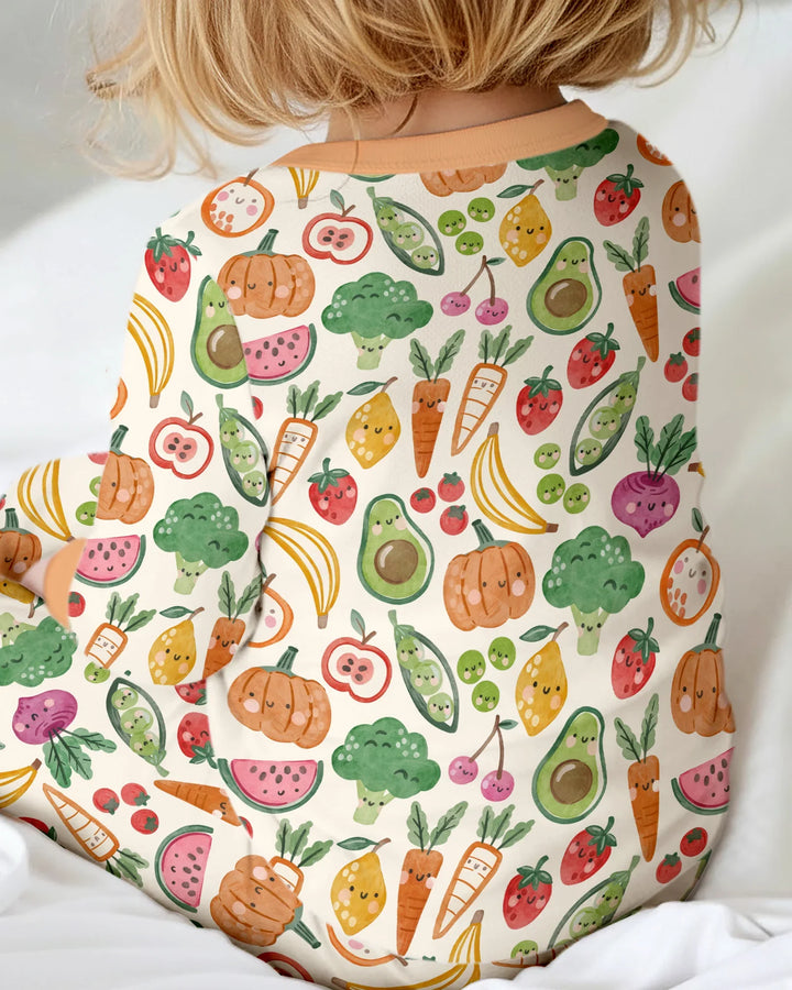 Zweiteiliges Langarm-Pyjama-Set mit Sommerfrüchten