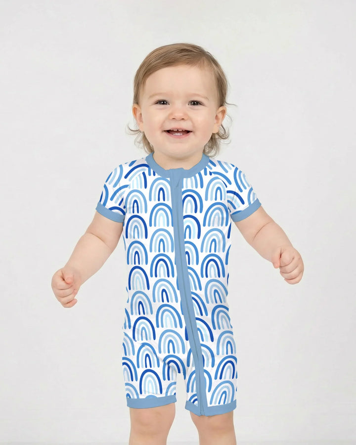 Sky Blue Rainbows Bamboo Shorty Zippy