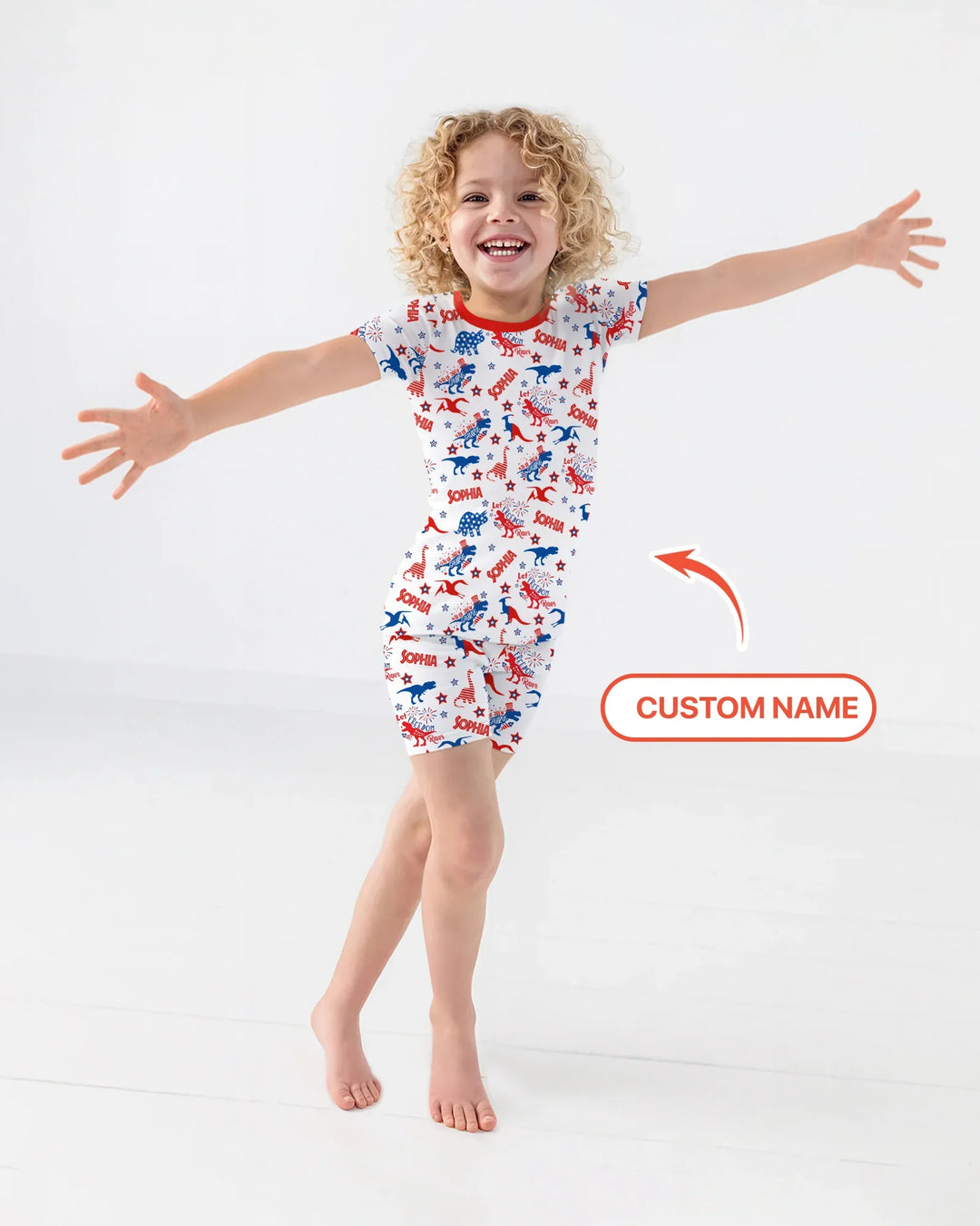 Custom Name Patriotic Dinosaur Bamboo Two Piece Short Sleeve Shorts Pajama Set