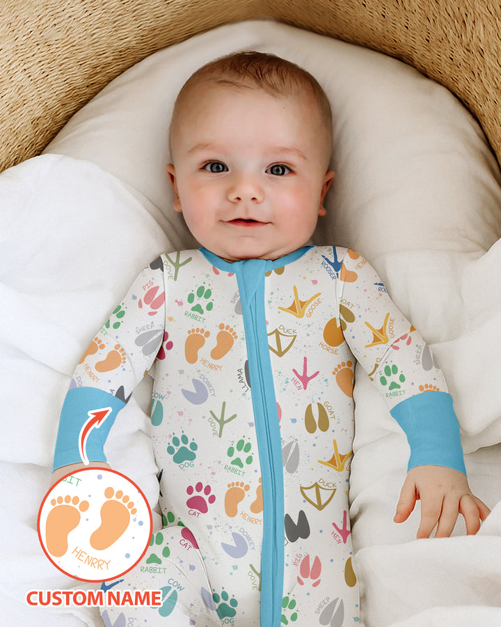 Cute Farm Animal Tracks Custom Name Bamboo Convertible Zippy