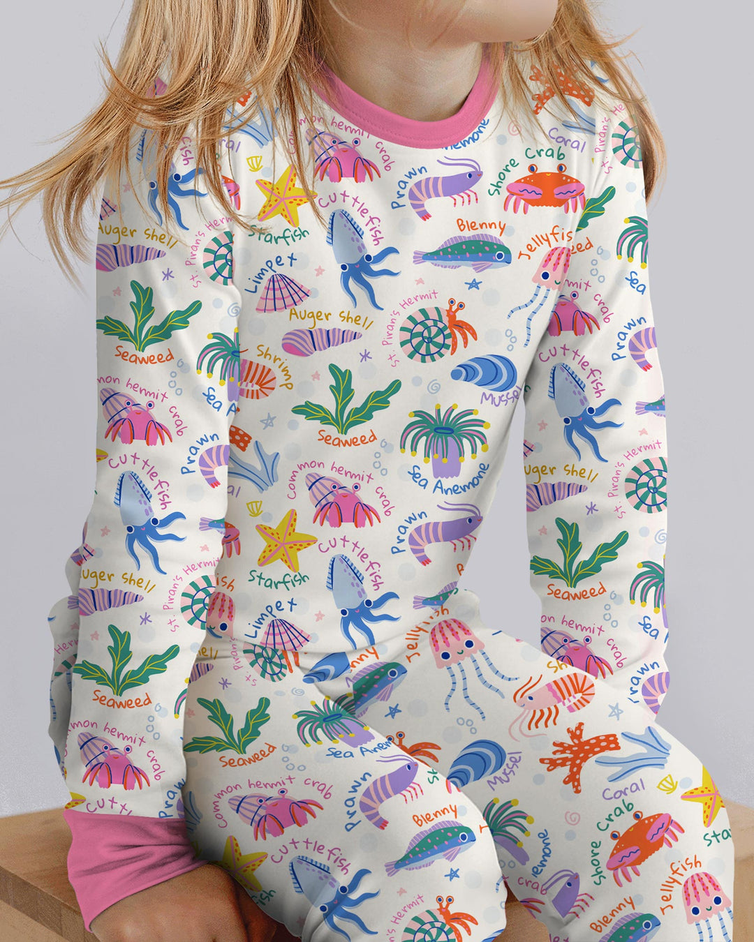 Conjunto de pijama de dos piezas de bambú de manga larga Tide Pool Pals