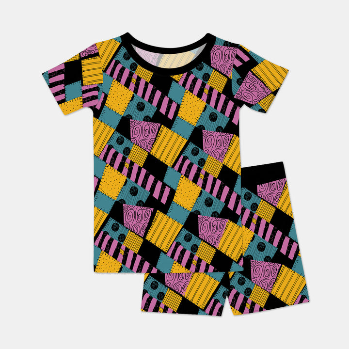 Halloween Patchwork Cartoon Two Piece Short Sleeve Pajama Set