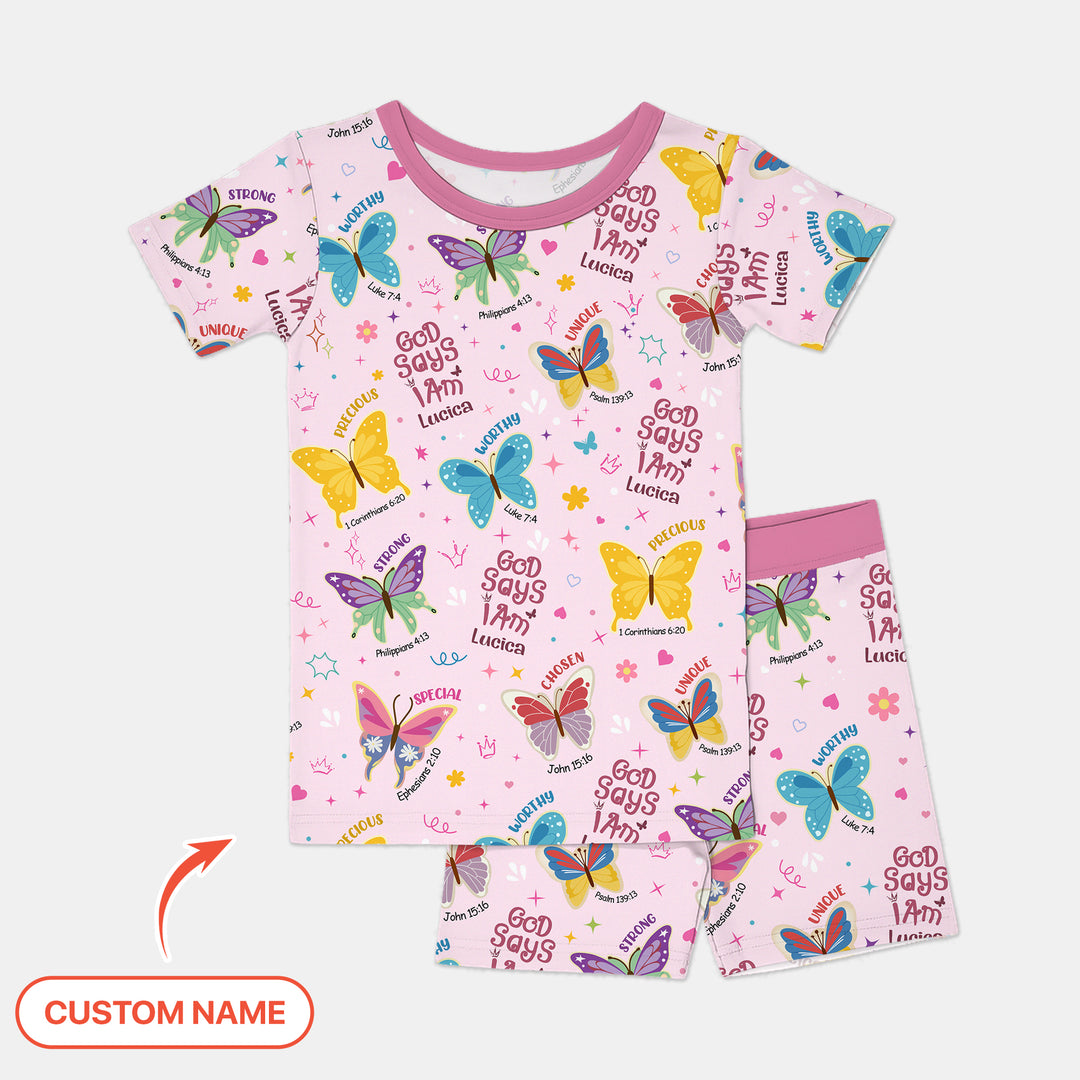 God Says I Am Custom Name Girl Version Two Piece Short Sleeve Shorts Pajama Set