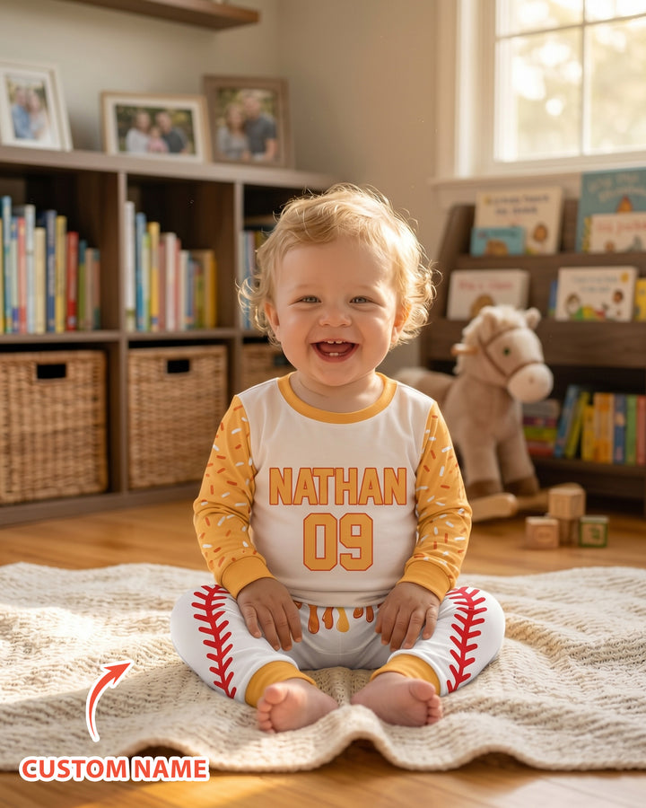 Personalized Dripping Sport Ball Custom Name Number Bamboo Two Piece Long Sleeve Pajama Set