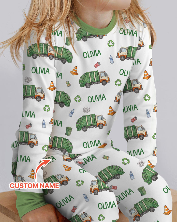 Custom Name Garbage Day Bamboo Two Piece Long Sleeve Pajama Set