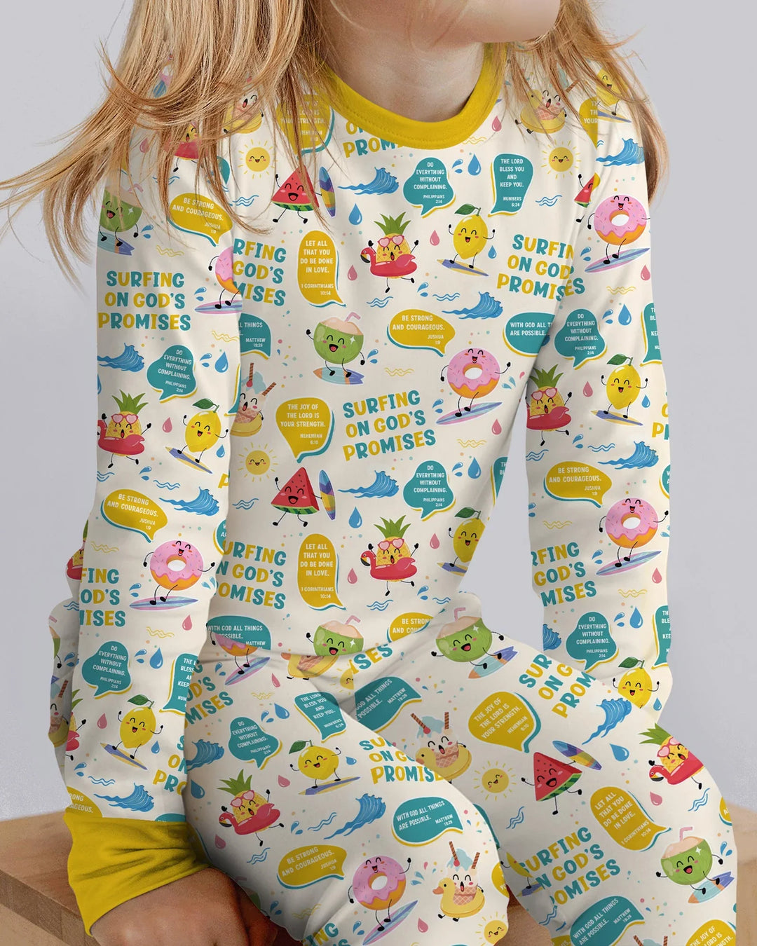 Summer Fruits Surfing On God's Promises Bamboo Two Piece Long Sleeve Pajama Set