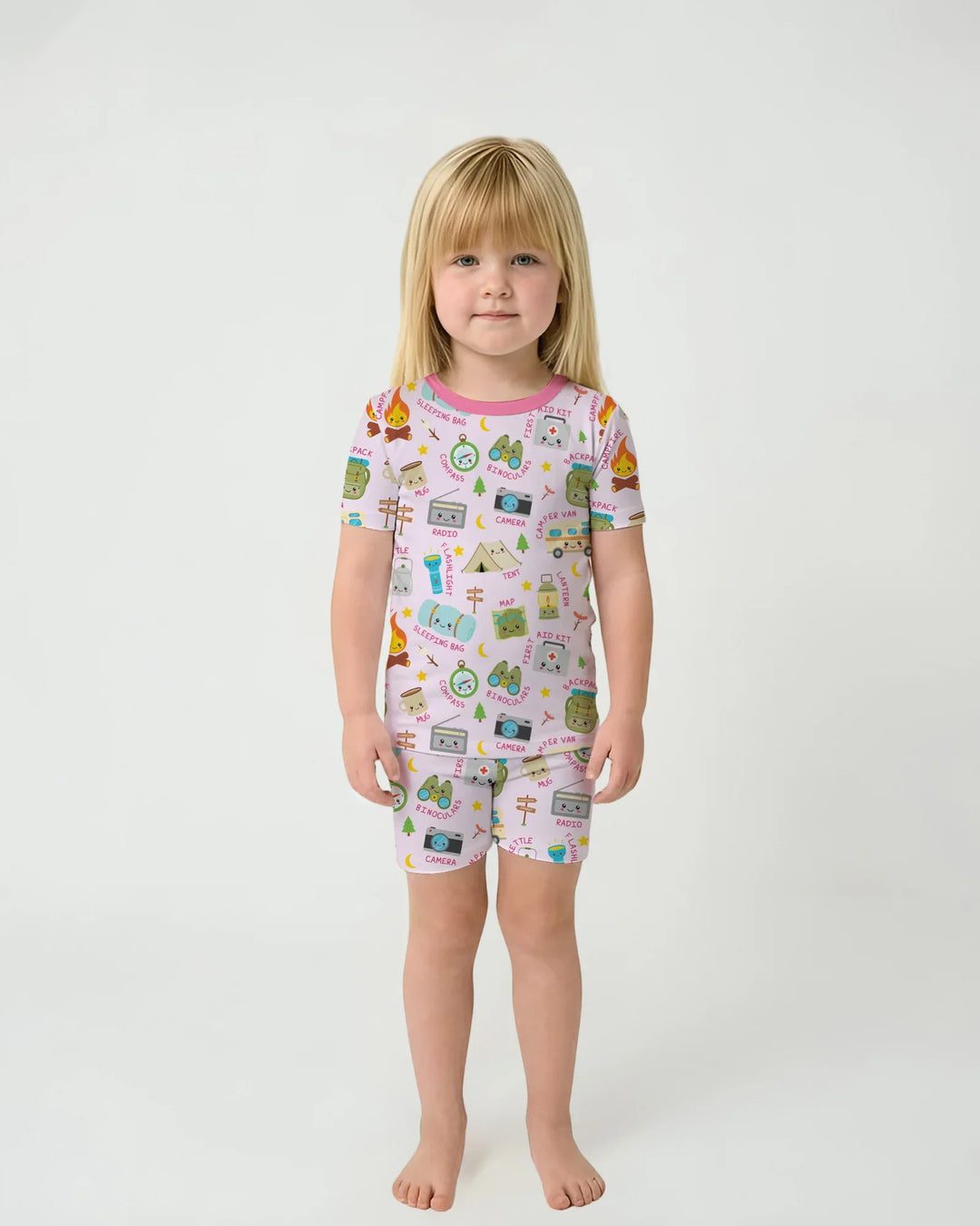 Little Camp Adventure Family Matching Two Piece Short Sleeve Shorts Pajama Set
