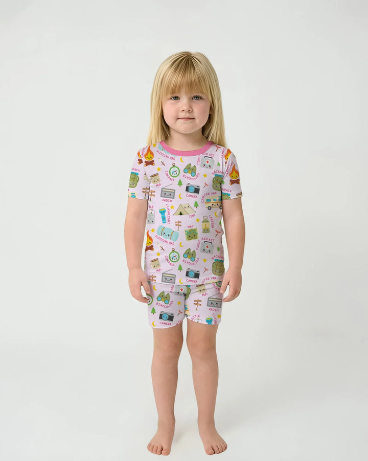 Little Camp Adventure Family Matching Two Piece Short Sleeve Shorts Pajama Set