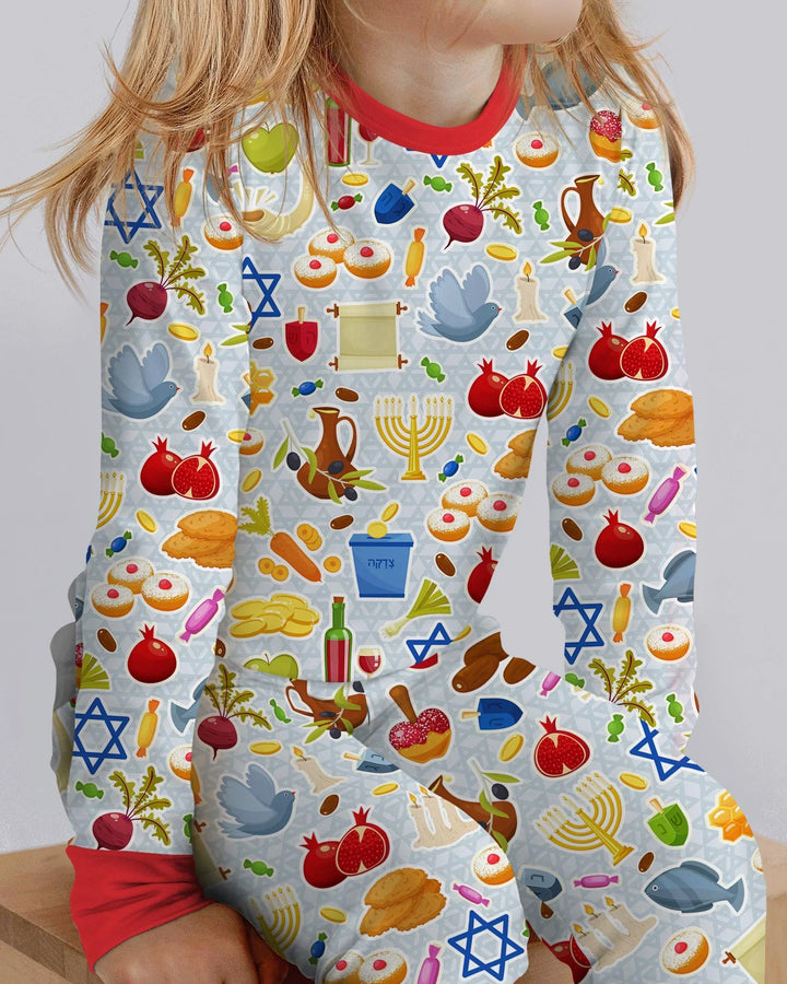 Zweiteiliges Langarm-Pyjama-Set mit Sommerfrüchten