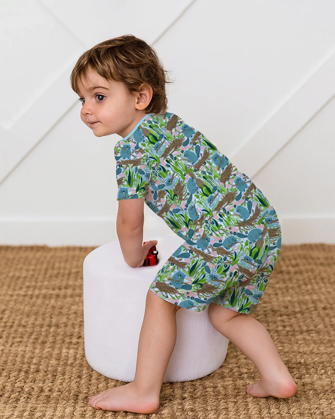 Little Dam Builders Bamboo Two Piece Short Sleeve Shorts Pajama Set