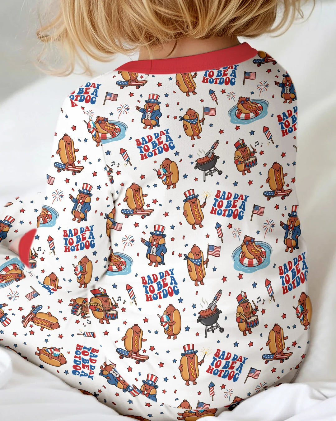 Hot Dog Patriotic Bamboo Two Piece Long Sleeve Pajama Set