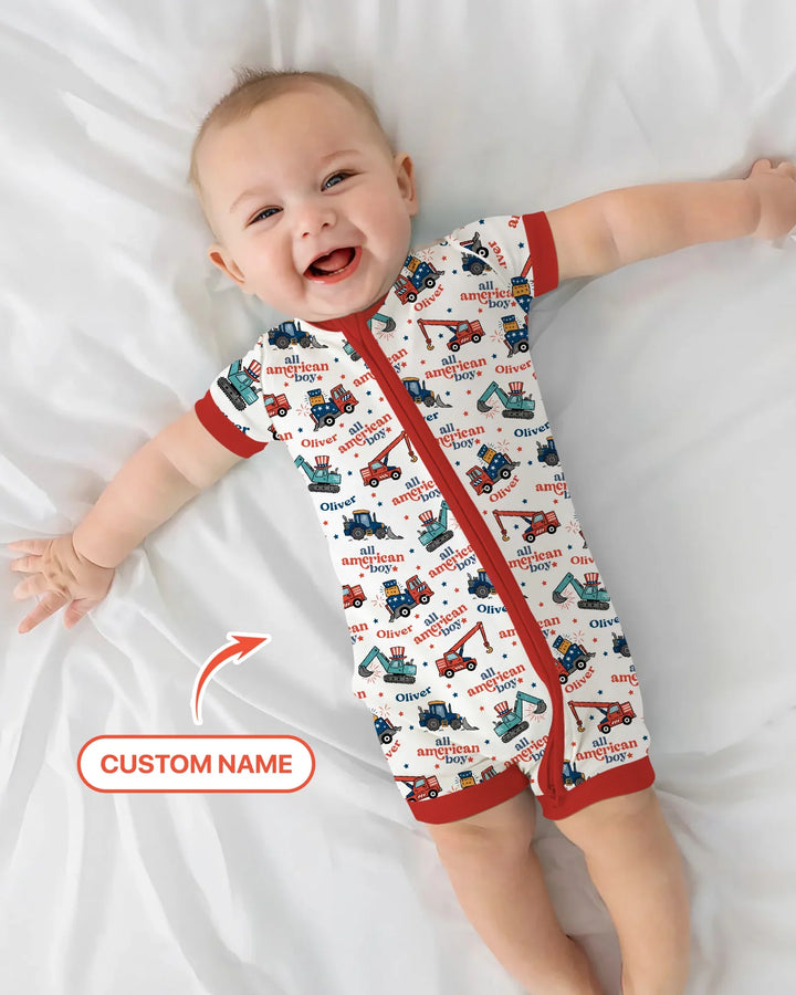 Custom Name All-American Boy Bamboo Shorty Zippy