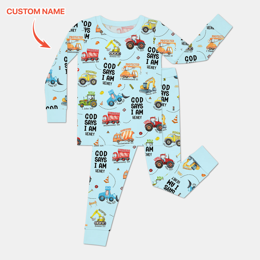 Custom Name God Says I Am Boy Two Piece Long Sleeve Pajama Set