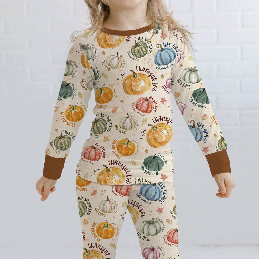 Christian Thanksgiving Two Piece Long Sleeve Pajama Set , Christian Thanksgiving Two Piece Long Sleeve Pajama Set - 12-18M / Chocolate Brown