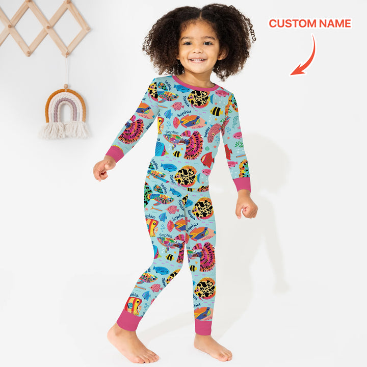 Custom Name Fish Dream Two Piece Long Sleeve Pajama Set